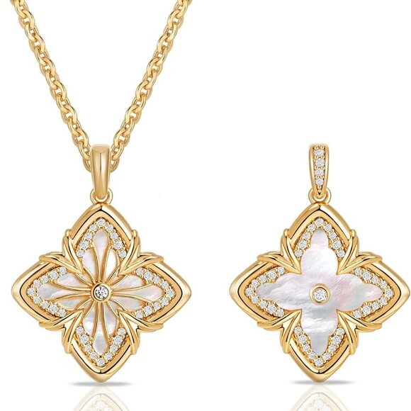 Gold Four Leaf Clover Necklace for Women 14K Gold Plated Clover Pendant Necklace - Picture 1 of 7